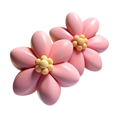 Fototapeta premium Two soft pink 3d rendered flowers with yellow centers on a black background