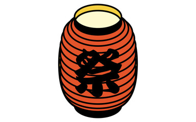 祭りの文字入り提灯のシンプルな線画イラスト、夏のアイソメトリックイラスト