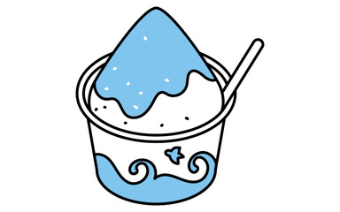 かき氷のシンプルな線画イラスト、夏のアイソメトリックイラスト