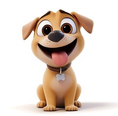 Naklejka premium 3D cartoon happy cute dog with big eyes, on a white background