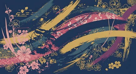 A floral design with bold brushstrokes and a japanese aesthetic.