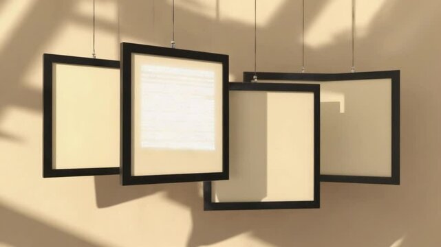 Empty hanging frames in modern exhibition gallery