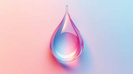 A single iridescent water droplet with colorful reflections on a soft gradient background
