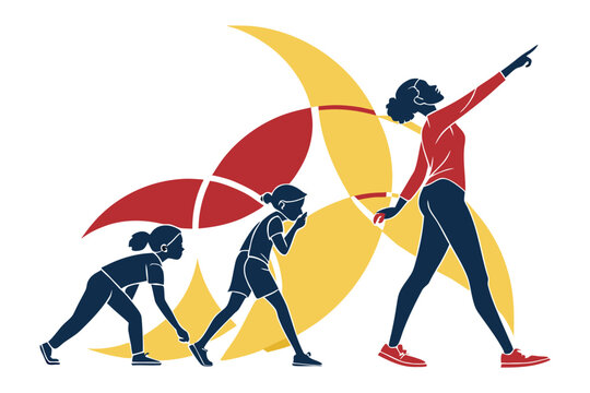 Generational progress and aspiration depicted through silhouetted figures of girls and women moving forward with a sense of purpose and achievement