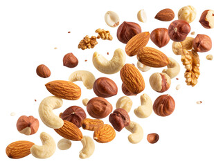 Flying Mixed Nuts Falling in Air, Motion Effect, isolated on a transparent background”