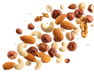 Flying Mixed Nuts Falling in Air, Motion Effect, isolated on a transparent background”