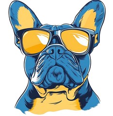 Cute cartoon French Bulldog wearing sunglasses vector illustration on white background, t-shirt design