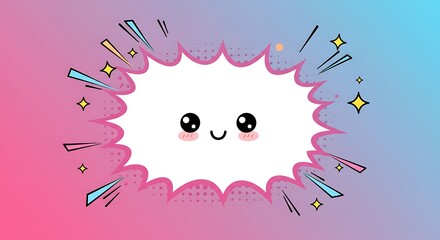 Cute kawaii comic speech bubble with radiating effects.
