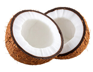  Coconut with Cracked Half and White Flesh Showing, isolated on a transparent background”