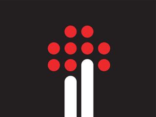 Minimalist Geometric Rocket Launch with Red Circles and White Stripes