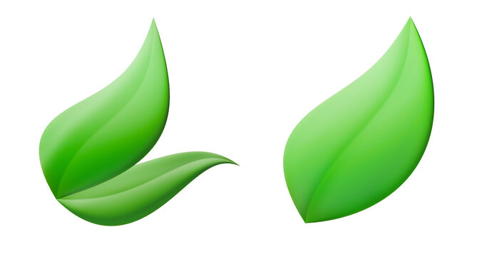 set of green eco leaves leaf icon 3d element cutout