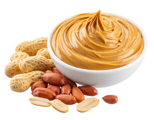 Peanut Butter Spread with Whole Peanuts Beside, isolated on a transparent background”