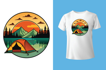 Mountain camping t-shirt graphic design. Mountain vector design artwork for apparel. t-shirt design template, camping t-shirt design, camping t-shirt design ideas,
