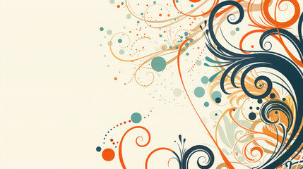 Abstract swirling floral design with circles and dots on cream background
