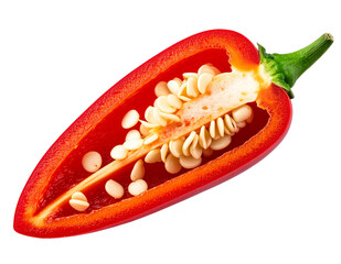 Sliced Chili with Seeds Showing, Cut in Half, isolated on a transparent background”