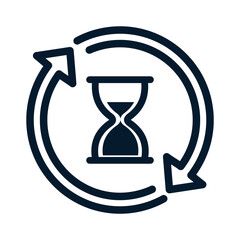 Hourglass, arrow in a circle. Vector linear icon isolated on white background.