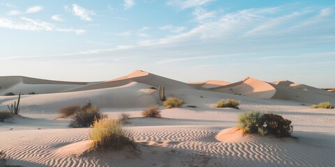  Pristine White Sand Dunes with Desert Plants Under a Clear Sky