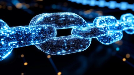 Glowing digital chain symbolizing blockchain technology ensuring secure transactions and data integrity in the digital realm