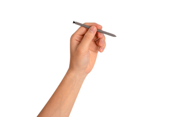 Hand using stylus pen isolated on transparent background.