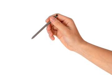 Hand using stylus pen isolated on transparent background.