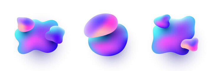 Liquid gradient 3d shapes set. Fluid dynamic blobs for banner or flyer design