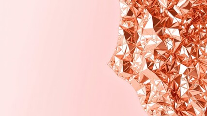 Rose gold angular geometric surface on a light pink background offers a modern minimalist and abstract backdrop
