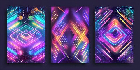 Electronic music festival ads poster set. Modern club electro party invitation. High quality
