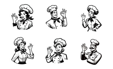 Naklejka premium Chef Cartoon retro logo icon design illustration