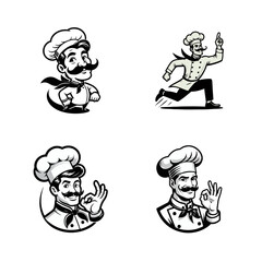 Fototapeta premium Chef Cartoon retro logo icon design illustration