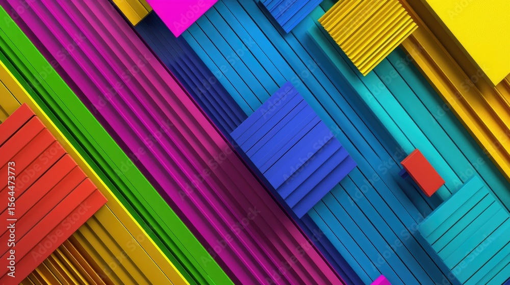 Poster abstract design with diagonal gradient stripes covering the full color spectrum, vivid and energetic