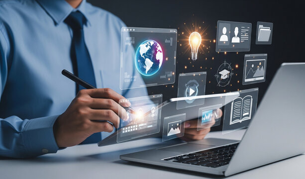 businessman use laptop for e-learning education 