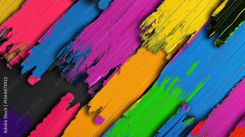 Poster abstract design with diagonal gradient stripes covering the full color spectrum, vivid and energetic