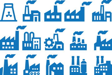 A versatile vector icon set of factory and city buildings, perfect for illustrating urban architecture and industrial design