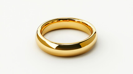 Gleaming gold ring shines on a pristine white background, symbolizing love, commitment, and timeless elegance.
