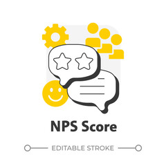 NPS score flat outline concept icon. Metric used to gauge customer loyalty and satisfaction. Gap analysis tool. Modern line illustration with yellow glyphs. Conceptual visual. Easy to edit