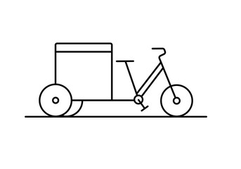 Cargo bike with back box trunk for delivery survey. Tricycle linear drawing, editable stroke.