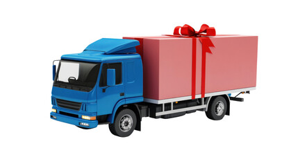 Truck Carrying Gift Delivery Present Isolated on White Background
