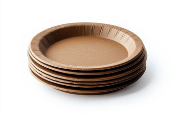 Stack of brown paper plates for picnics, parties, and catering events.