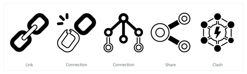 A set of 5 mix icons as link, connection, share