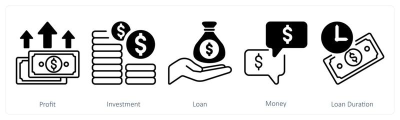 A set of 5 mix icons as profit, investment, loan