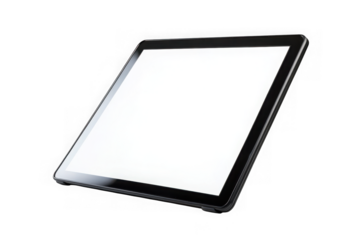 Realistic tablet mockup with blank white screen for app and website presentation, digital device, gadget isolated on transparent background