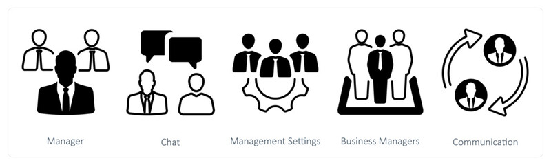A set of 5 mix icons as manager, chat, management settings