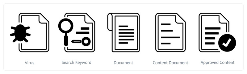 A set of 5 mix icons as virus, search keyword, document
