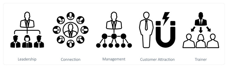 A set of 5 mix icons as leadership, connection, management
