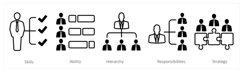 A set of 5 mix icons as skills, ability, hierarchy