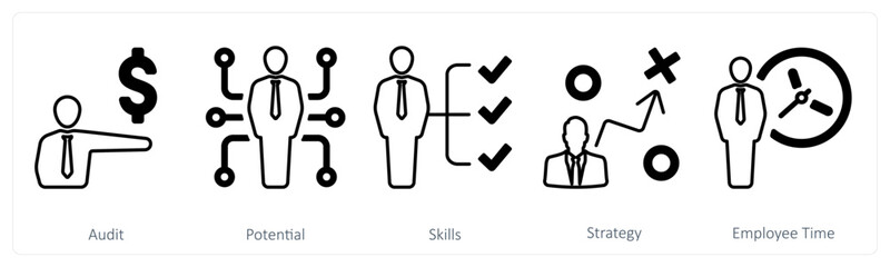 A set of 5 mix icons as audit, potential, skills