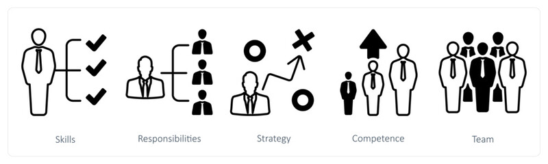 A set of 5 mix icons as skills, responsibilities, strategy