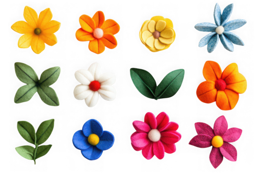 Collection of colorful flowers and leaves png floral elements clipart, botanical illustration, decoration, design isolated on transparent background