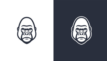Aggressive gorilla head silhouette logo in minimalist vector style, generative ai