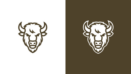 Bison head silhouette logo in minimalist vector style, generative ai